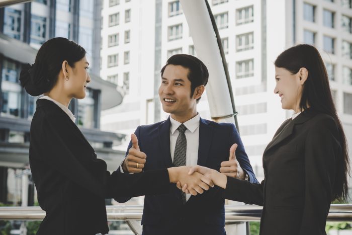 Business People Shaking Hands, Finishing Up Meeting Deals. Busin