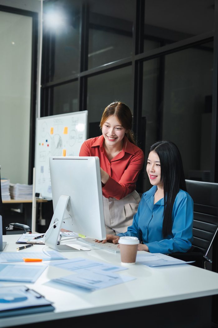 Businesswomen Hand Working With Tablet Laptop Computer With Documents Office Desk Modern Office 1738659266