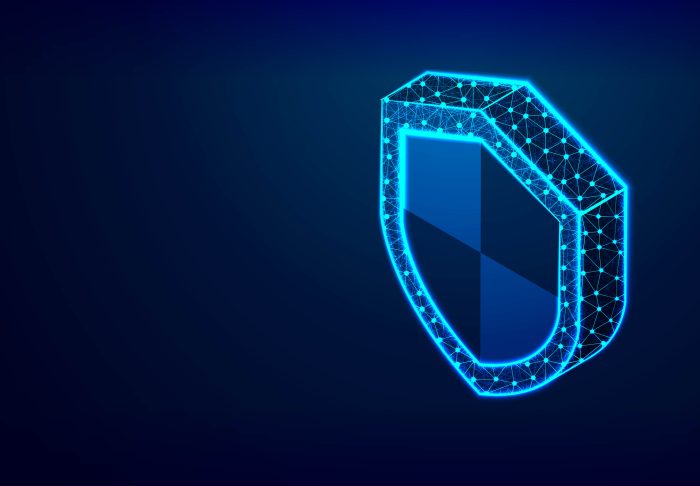 Isometric Shield. Security, Safe, Privacy Concept. Abstract Low Poly Design. Vector Illustration