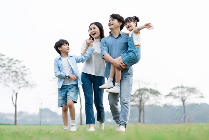 Asian Family Photo Walking Together Park 1719316848