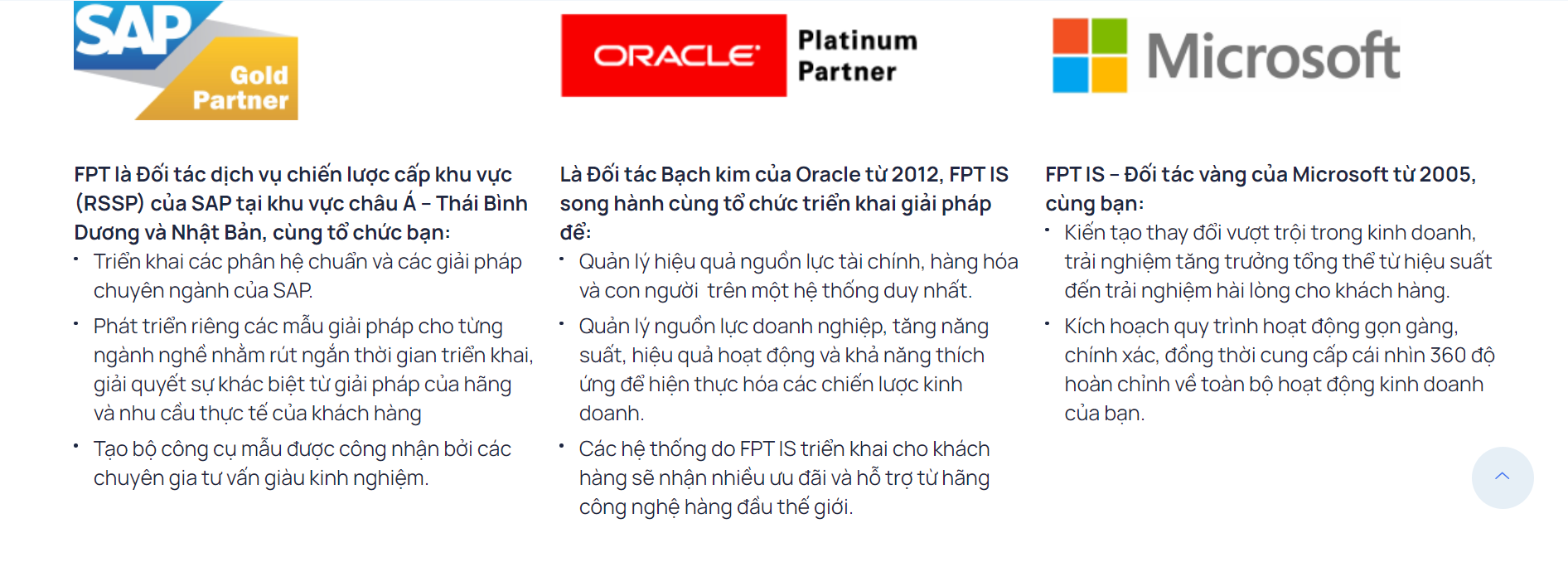 FPT IS là đối tác vàng của SAP, Oracle, Microsoft các nhà cung cấp ERP